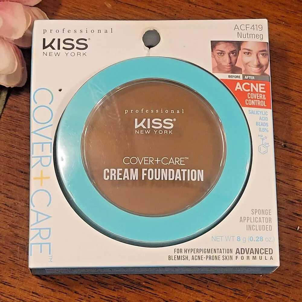 Kiss New York Cover + Care Cream Foundation ACF419 NUTMEG Acne Salicylic Acid